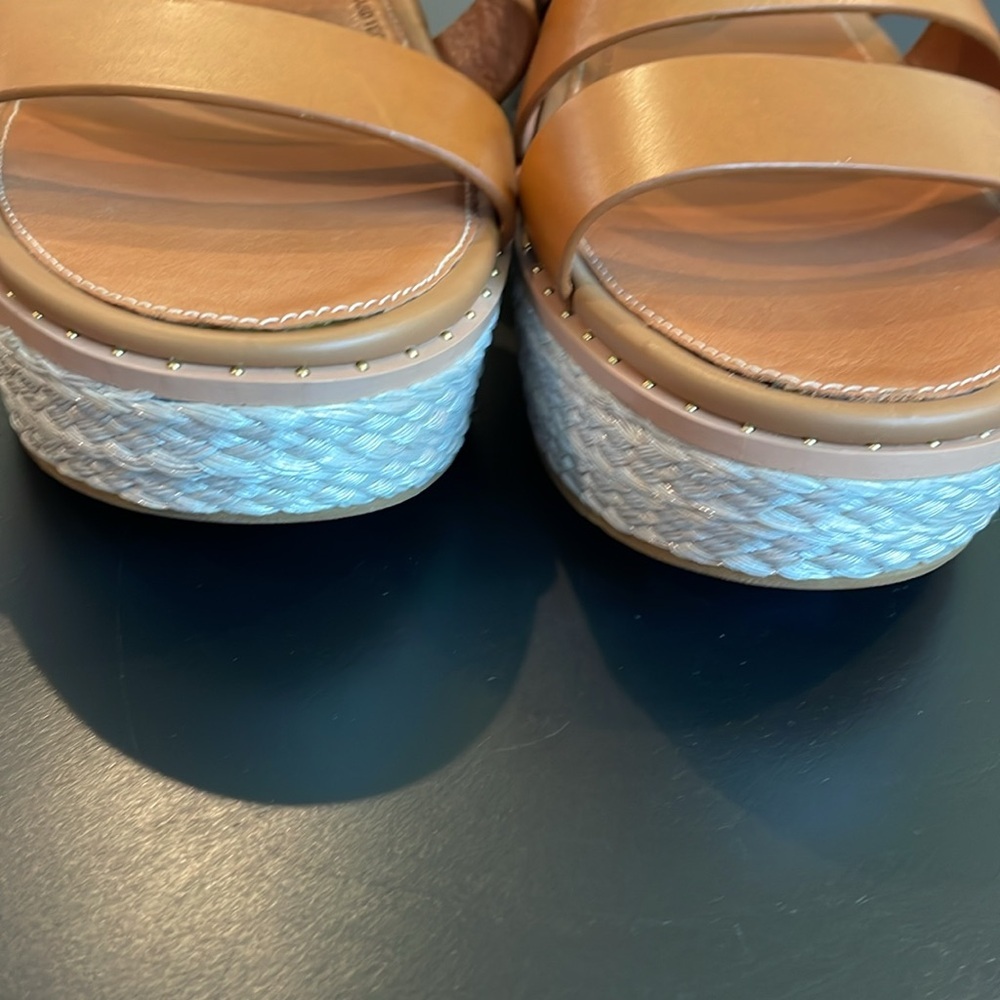 NWT FitFlop ELOISE light tan Espadrille Leather Wedge Back Strap Sandals Size 10 - Picture 12 of 12